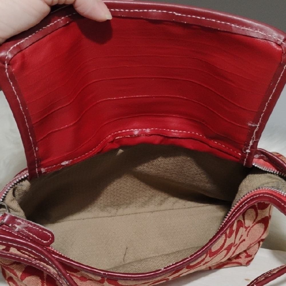 ON HOLD! SALE! RARE! Coach Vintage Signature Red/Tan Shoulder Bag Made In USA - Picture 10 of 12